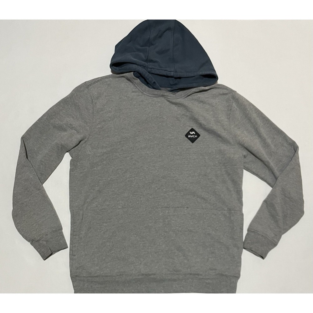 RVCA Hoodie Sweatshirt Mens‎ Size Large Pullover Gray Solid Regular Fit Two Tone